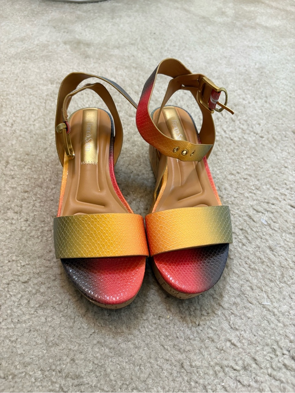 Ombre Snake-Embossed Ankle-Strap Wedges